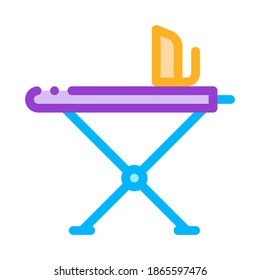 Laundry Service Ironing Equipment Vector Line Icon. Iron And Skirt-board Laundry Service, Washing Clothes Dress Linear Pictogram. Laundromat, Dry-Cleaning, Launderette Illustration