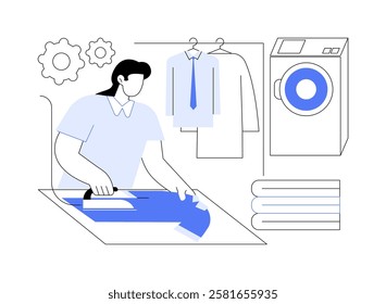 Laundry service isolated cartoon vector illustrations. Hotel maid ironing guests shirts, hospitality business, professional people, hotel laundry service, hospitality sector vector cartoon.