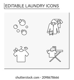 Laundry service line icons set. Washing, ironing and drying clothing. Cleaning service. Householding.Laundry service concept. Isolated vector illustrations.Editable stroke