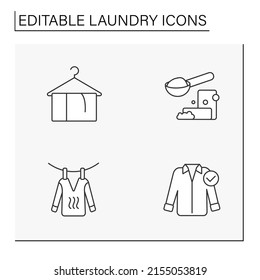 Laundry service line icons set. Washing, ironing and drying clothing. Cleaning service. Householding.Laundry service concept. Isolated vector illustrations.Editable stroke