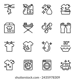 laundry service line icons set. purity, wash, lined, delivery, shirt, textile, bubble, outline, machine, service, graphic, temperature, fabric, clothes