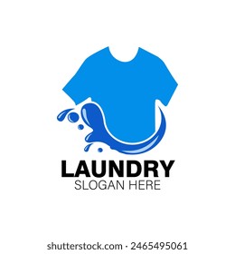 Laundry service logo design, clothes washing, with bubbles and waves