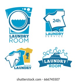 Laundry service logotypes set with equipment and clothes