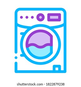 Laundry Service Machine Vector Thin Line Icon. Laundry Service Washer For Washing Clean Clothes Dress Linear Pictogram. Laundromat, Dry-Cleaning, Launderette Illustration