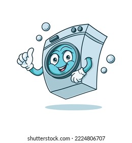 Laundry service mascot logo, washing machine mascot logo vector