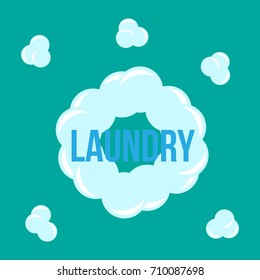 Laundry service poster design. Laundry icons circle label with text.