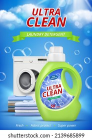 Laundry service poster. Washing machine and cleaning underwear decent vector ads placard with place for text