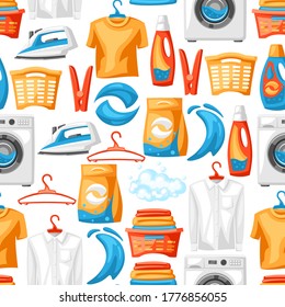Laundry service seamless pattern with professional items. Washing and cleaning background.