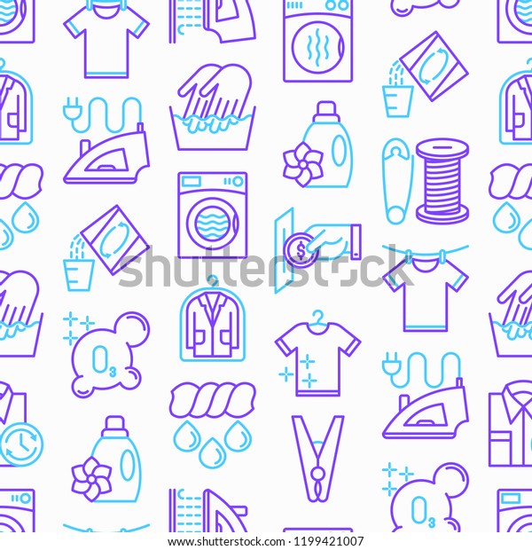 Laundry Service Seamless Pattern Thin Line Stock Vector (Royalty Free ...