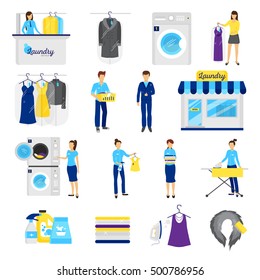 Laundry service set with dry cleaning symbols flat isolated vector illustration 