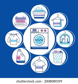 iconos del conjunto de servicios de lavandería alrededor