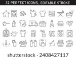 Laundry service set icons vector illustration 32 high quality icons and editable stroke