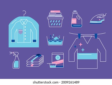 laundry service set nine icons