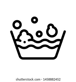 Laundry Service Soapsuds Bowl Vector Line Icon. Soapy Water With Foam Laundry Service Washing Clothes Dress Linear Pictogram. Laundromat, Dry-Cleaning, Launderette Contour Illustration