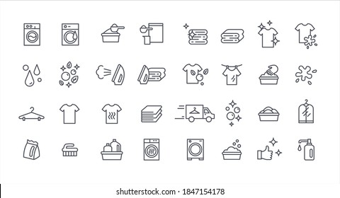 Laundry service thin vector set, housework outline template