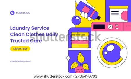 Laundry Service Thumbnail Flat Cartoon Hand Drawn Background Illustration
