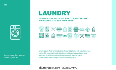 Herramienta de servicio de lavandería Landing Vector de plantilla de encabezado de página Web. Lavadora Y Secadora, Ropa Sucia Y Limpia, Polvo De Lavado Y Acondicionador Ilustración