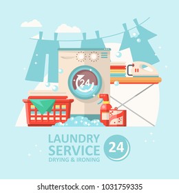 Laundry service vector illustration in flat modern design. Cleaning concept