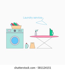 Laundry service vector illustration on a white background. Ironing, washing icons.
