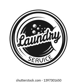 Laundry service vector round black emblem, label, badge or logo in vintage monochrome style isolated on white background
