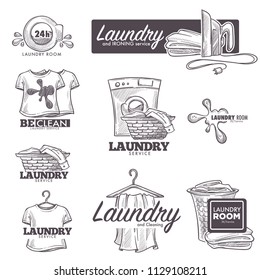 Laundry service vector sketch icons