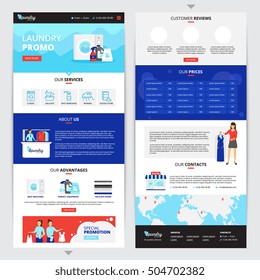 Laundry service vertical web page set with prices and contacts symbols flat isolated vector illustration 