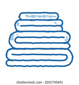 Servicio de lavandería Cosas de planchado lavado esbozan vectores de icono. Dibujo de la línea de doodle azul dibujado a mano ilustración de símbolo aislado
