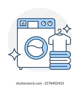 Laundry Services icon. Washing Machine and Clothes Representing Fabric Washing and Laundry Care