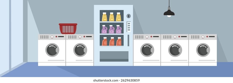 Serviços de lavandaria. Loja de lavandaria. Limpando roupas. Balcão de lavandaria. Máquina automática. Trabalho doméstico. Empresa