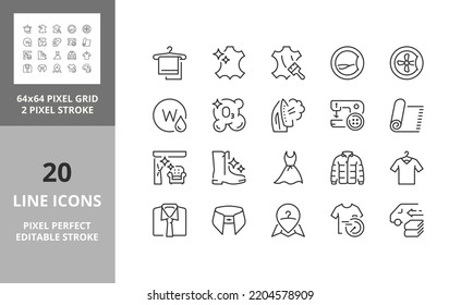 Laundry services. Thin line icon set. Outline symbol collection. Editable vector stroke. 64 and 256 Pixel Perfect scalable to 128px