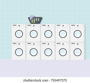 laundry set consist of washing machines and laundry basket