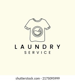 Laundry Shirt With Line Art Style Logo Icon Template Design. Washing Machine, Soap, Water, Vector Illustration