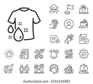Laundry shirt sign. Salaryman, gender equality and alert bell outline icons. Wash t-shirt line icon. Clothing cleaner symbol. Wash t-shirt line sign. Spy or profile placeholder icon. Vector