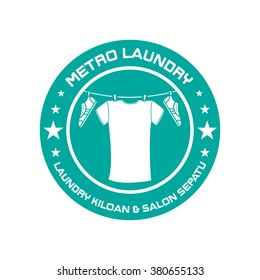 Laundry and shoes saloon logo green white vintage