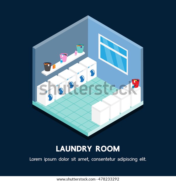 Laundry Shop Isometric Vector Perspective Design Stock - 