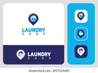 laundry shop logo design with app icon
