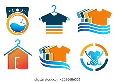 Wäscherei Logos Design Kollektion . Wäscheservice. Vektorgrafik