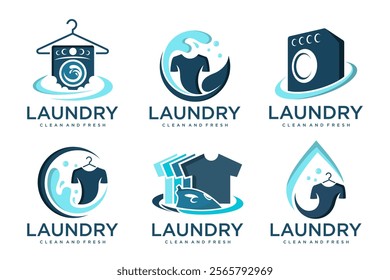 laundry shop logos design collection . Laundry service. Vector illustration
