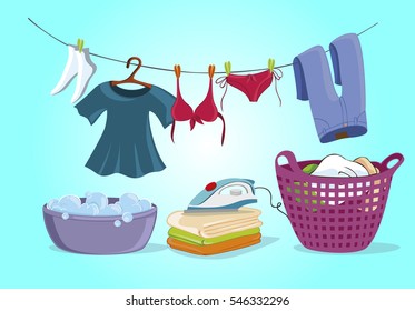 Laundry shop set isolated 