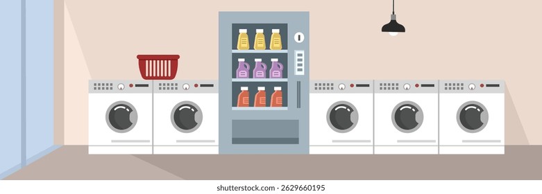 Laundry shop. Washer. Drying clothe. Laundry service. Glass door. Washing machine. 