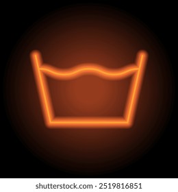 Laundry simple icon vector. Flat design. Orange neon on black background.ai