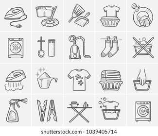 Laundry sketch icon set for web, mobile and infographics. Hand drawn Laundry vector icon set isolated on white background.