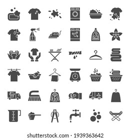 Laundry Solid Web Icons. Vector Set Of Washhouse Glyphs.