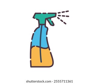 Laundry spray icon illustration. Flat line color icon of a vibrant illustration of a spray bottle, ideal for cleaning or gardening supplies or  laundry or household related. Colored outline icon.