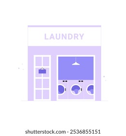 Laundry Storefront With Washing Machines In Flat Vector Illustration Symbolizing Laundry Services, Cleaning Business, And Self Service, Isolated On White Background