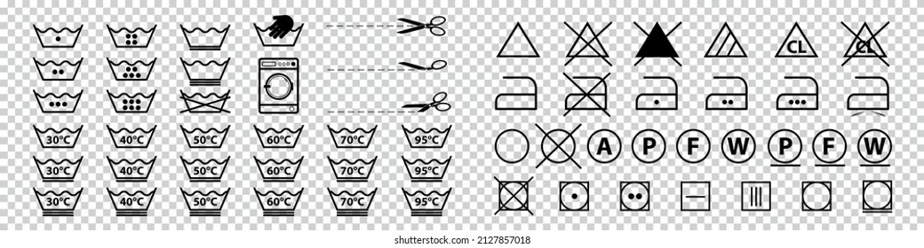 Symbol-Set der Wäsche - Unterschiedliche schwarze Vektorgrafiken einzeln auf transparentem Hintergrund