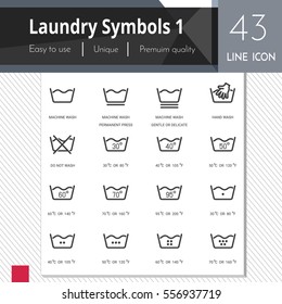 Laundry symbols 1 elements vector icons set on white background.  Premium 
quality outline symbol collection. Stroke vector logo concept, web graphics.