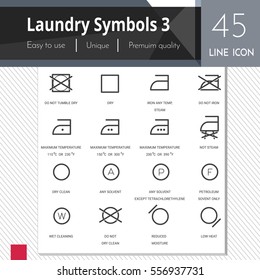 Laundry symbols 3 elements vector icons set on white background.  Premium quality outline symbol collection. Stroke vector logo concept, web graphics.