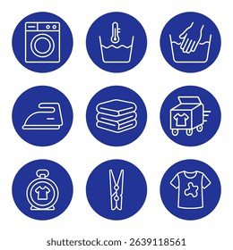 Laundry symbols in circular frames. Icon symbol illustration