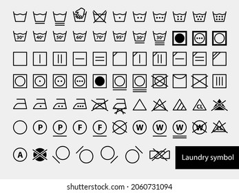 Laundry Symbols. Set of icons for washing. Full icon set of laundry symbols, 
hand wash, washing machine, label, iron, caring. Vector illustration. 